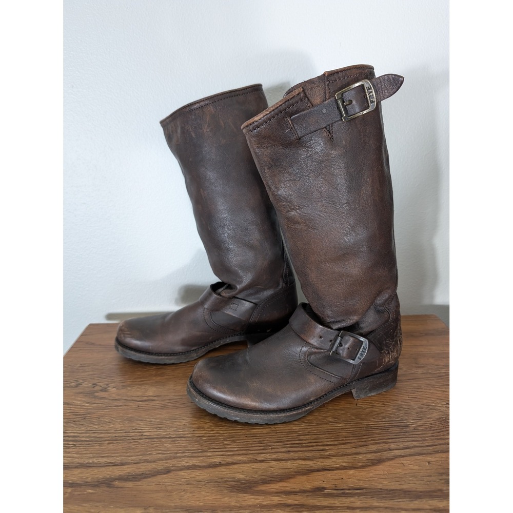 Frye Veronica Slouch 2 Size 7.5 Buckle Boots Wester Brown Leather CowGirl